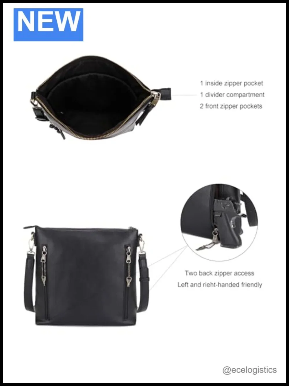 Large Concealed Carry Crossbody Purse for Women Multi Pocket Vegan Leather